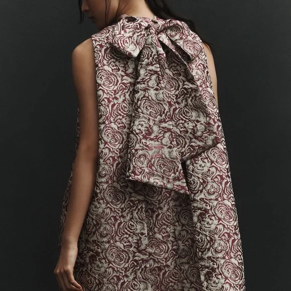 Sunday in Brooklyn Brocade Mini Dress in Cream and Red - Picture 2 of 3